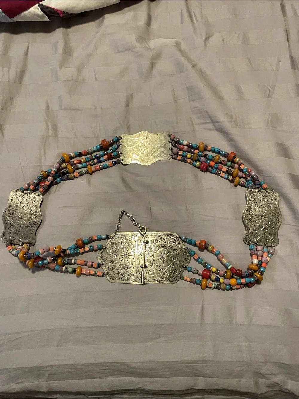 Moroccan Multicolor Beaded Silver-Plated Statement Belt